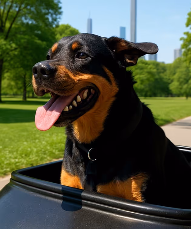 Happy Rottweiler in car